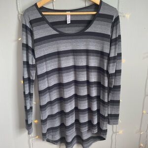 Women's Gray Striped Long Sleeve Top